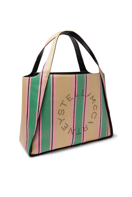 Logo Striped Raffia Tote Bag